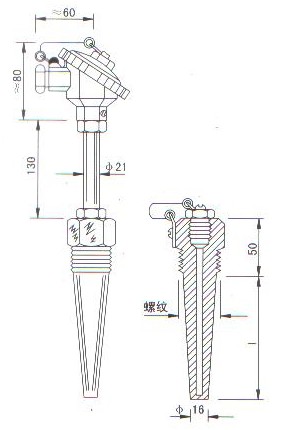 煙道、風(fēng)道熱電偶（熱電阻）產(chǎn)品結(jié)構(gòu)圖